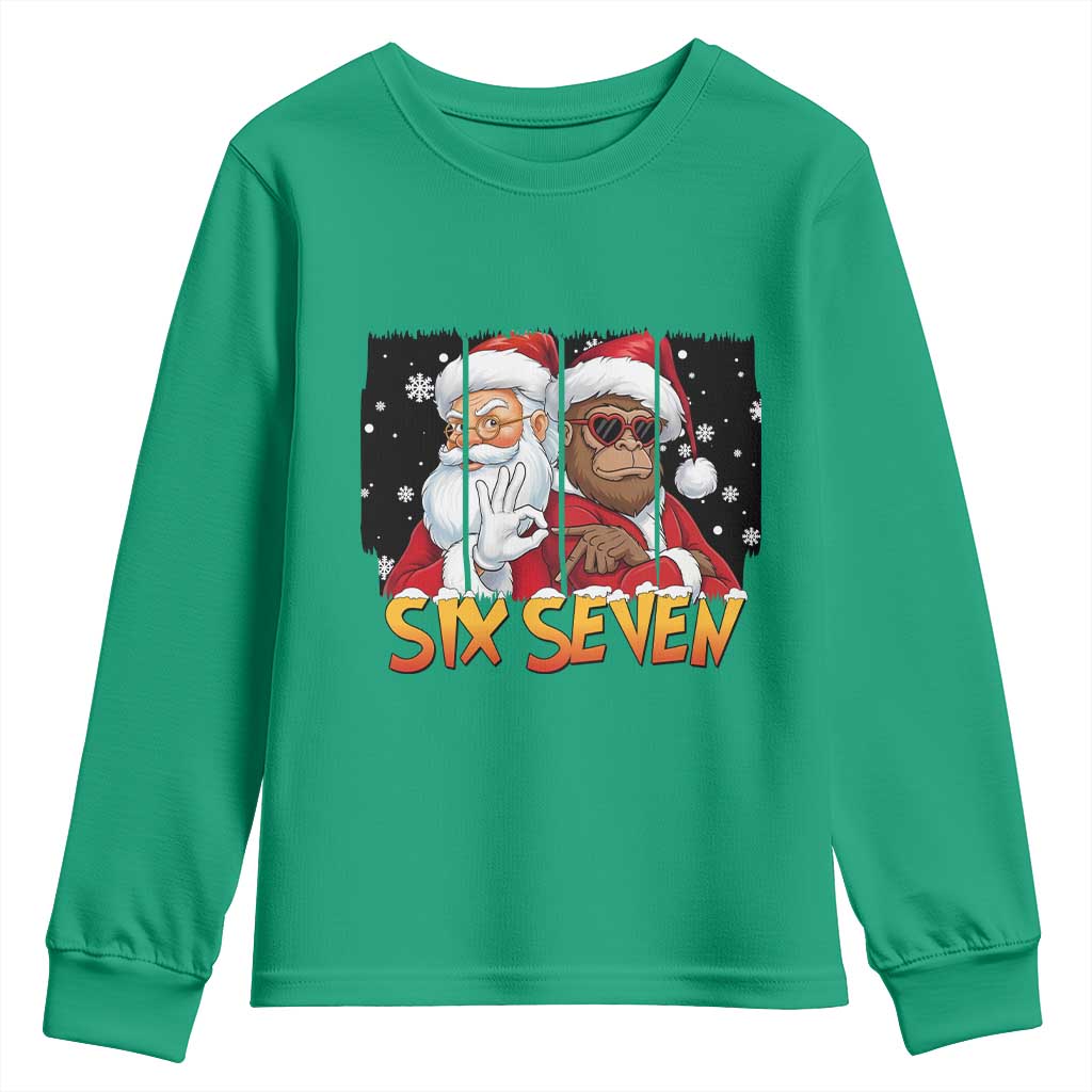 Six Seven Meme Santa Bigfoot Youth Sweatshirt 67 Viral Gen Alpha Slang Christmas Gift - Wonder Print Shop