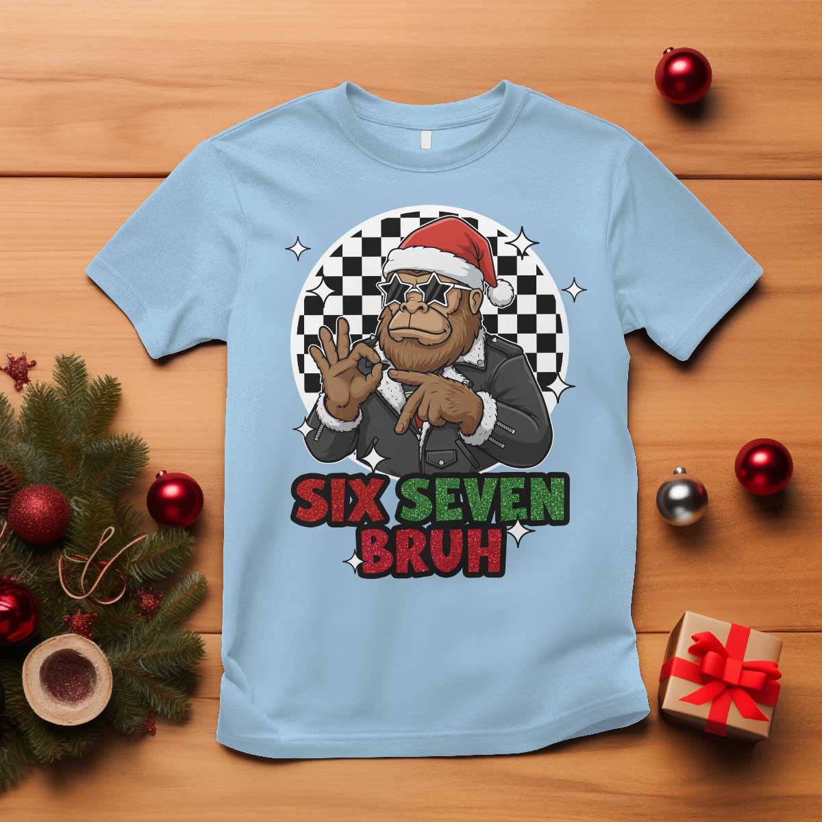 Biker Santa Six Seven Bruh T Shirt Christmas Gift For Gen Z - Wonder Print Shop