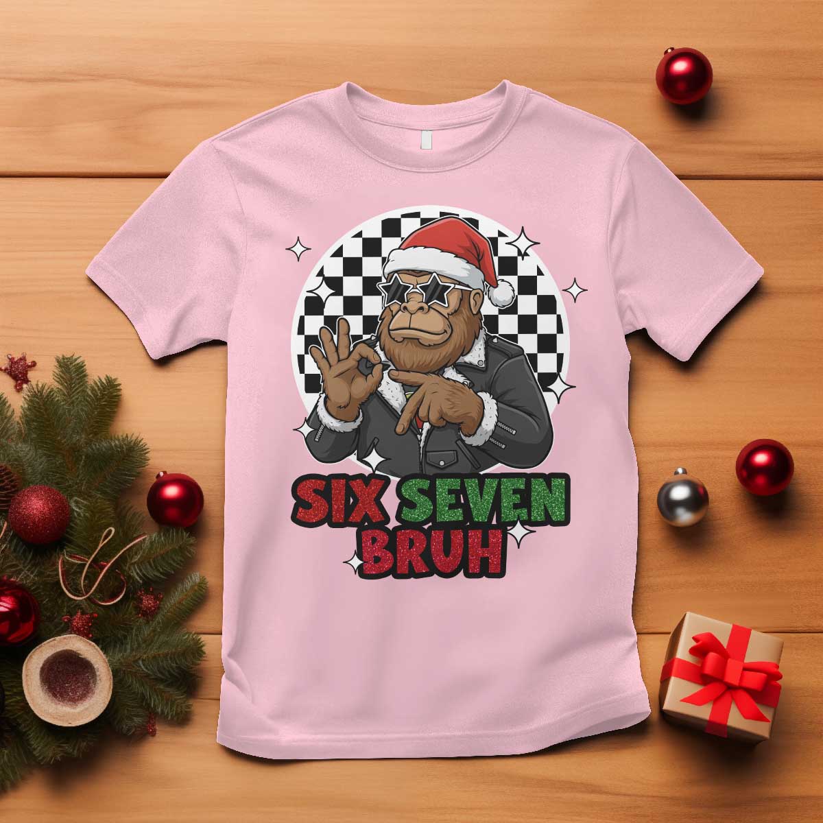 Biker Santa Six Seven Bruh T Shirt Christmas Gift For Gen Z - Wonder Print Shop