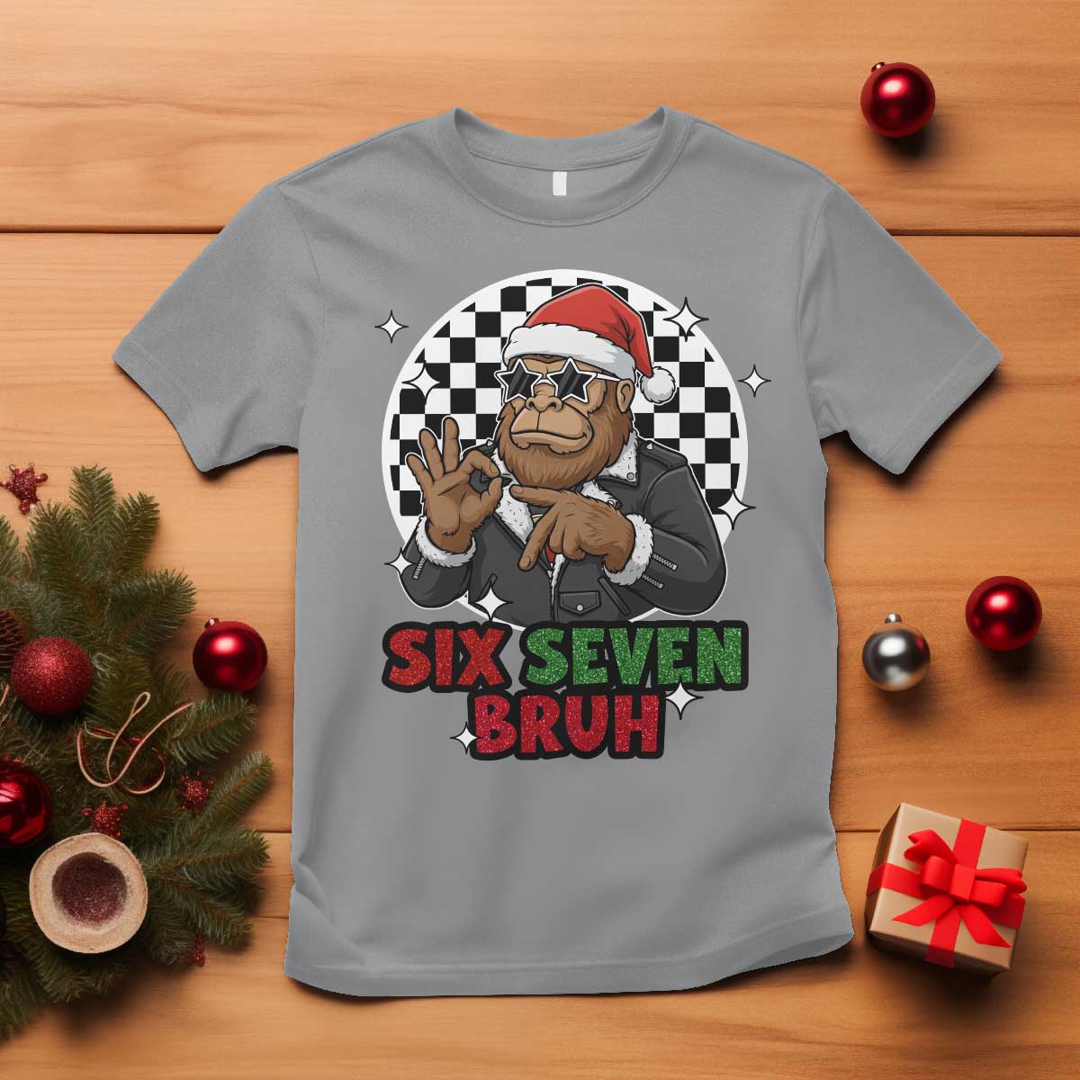 Biker Santa Six Seven Bruh T Shirt Christmas Gift For Gen Z - Wonder Print Shop