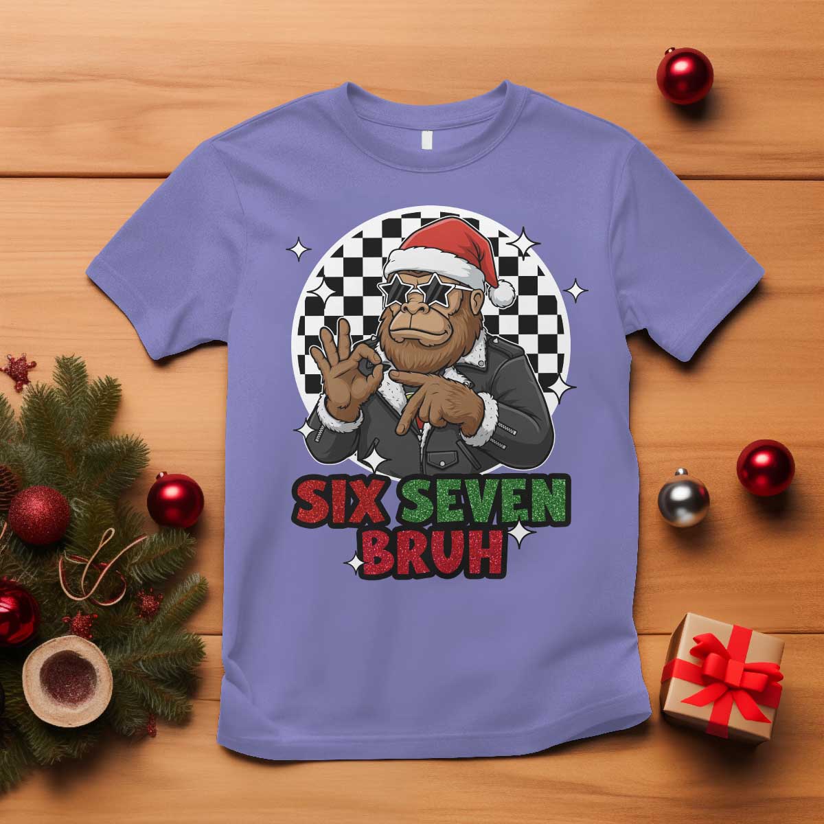Biker Santa Six Seven Bruh T Shirt Christmas Gift For Gen Z - Wonder Print Shop