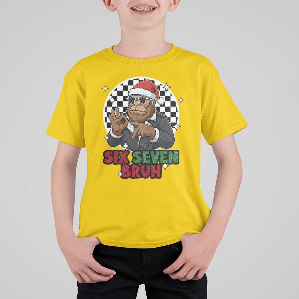 Biker Santa Six Seven Bruh T Shirt For Kid Christmas Gift For Gen Z - Wonder Print Shop