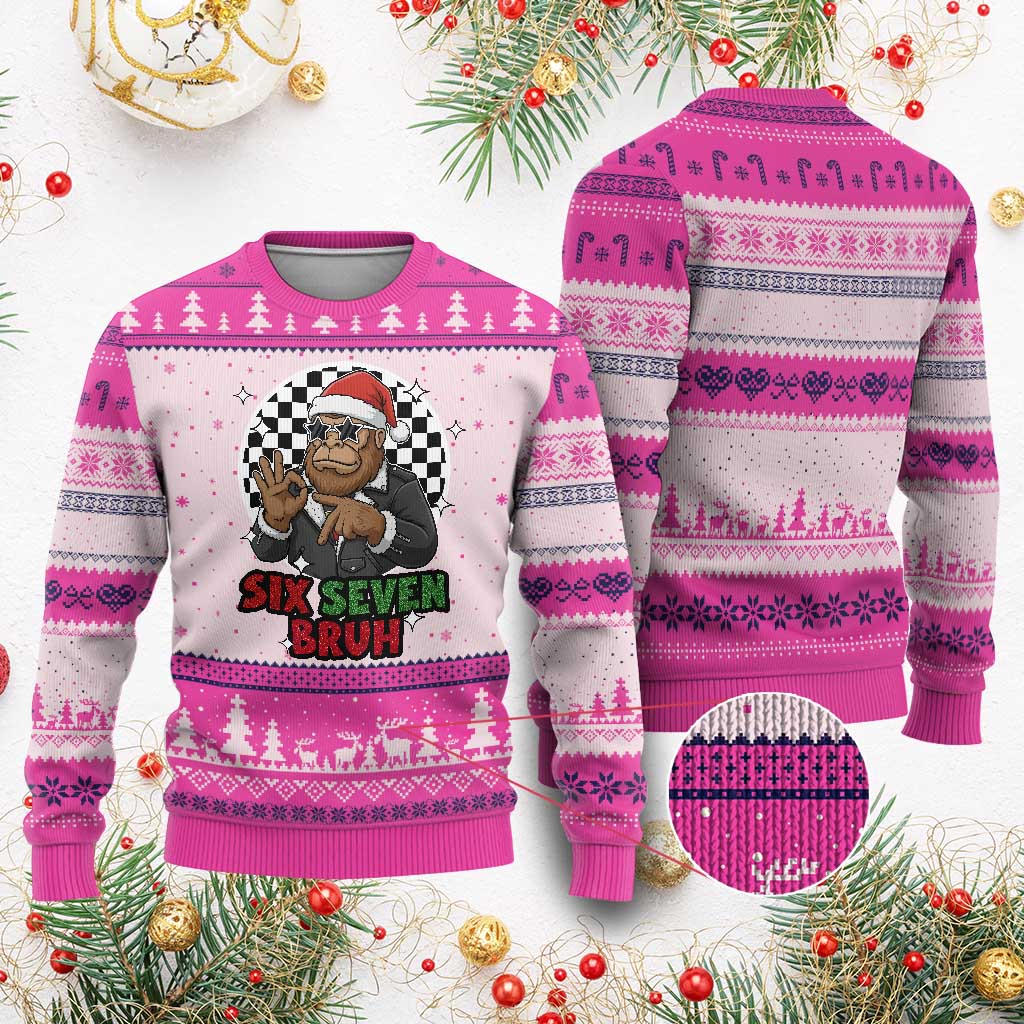 Biker Santa Six Seven Bruh Ugly Christmas Sweater Xmas Gift For Gen Z - Wonder Print Shop