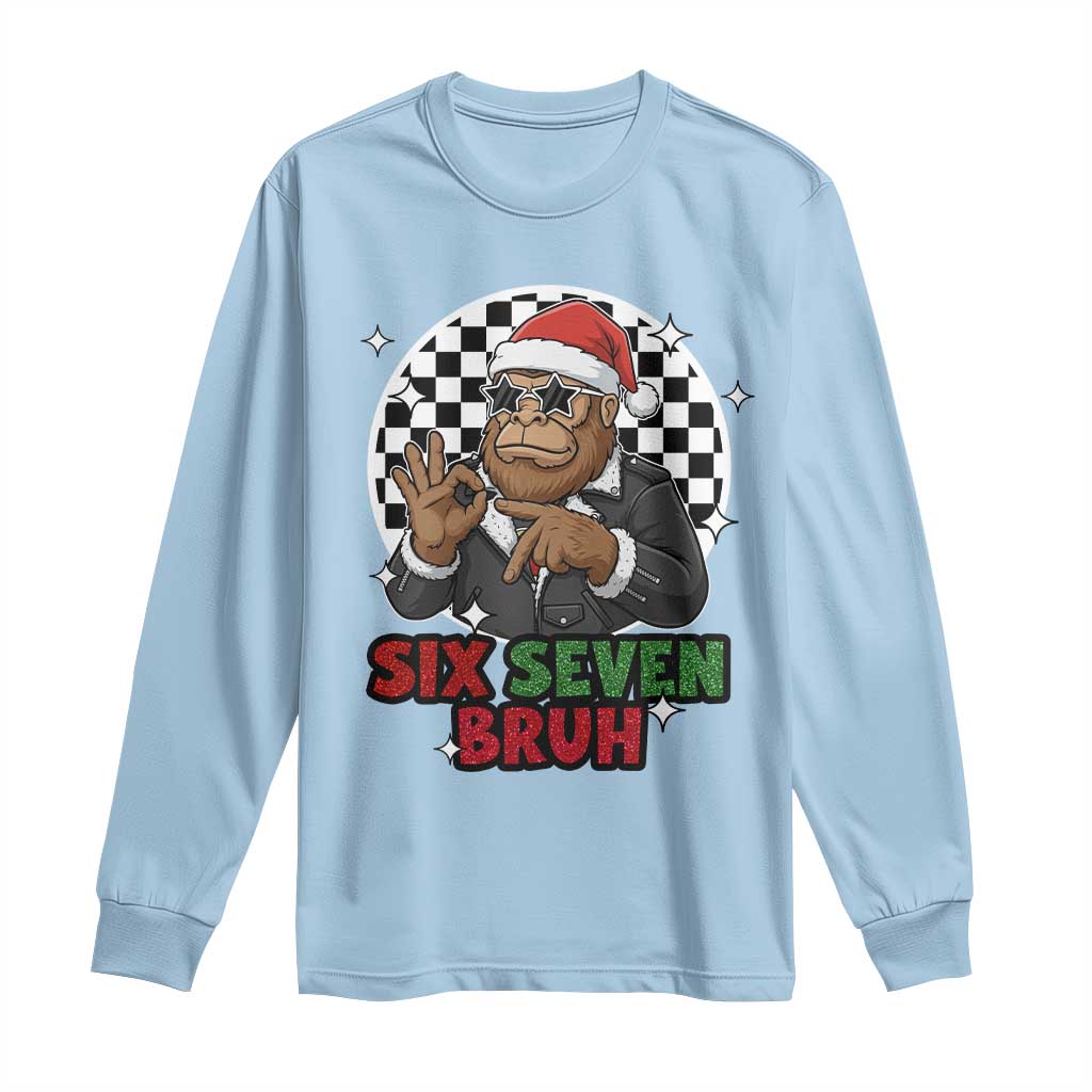 Biker Santa Six Seven Bruh Long Sleeve Shirt Christmas Gift For Gen Z - Wonder Print Shop