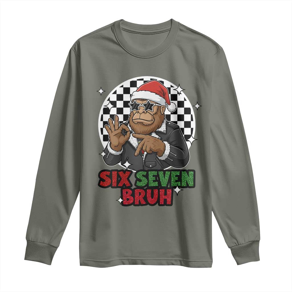 Biker Santa Six Seven Bruh Long Sleeve Shirt Christmas Gift For Gen Z - Wonder Print Shop