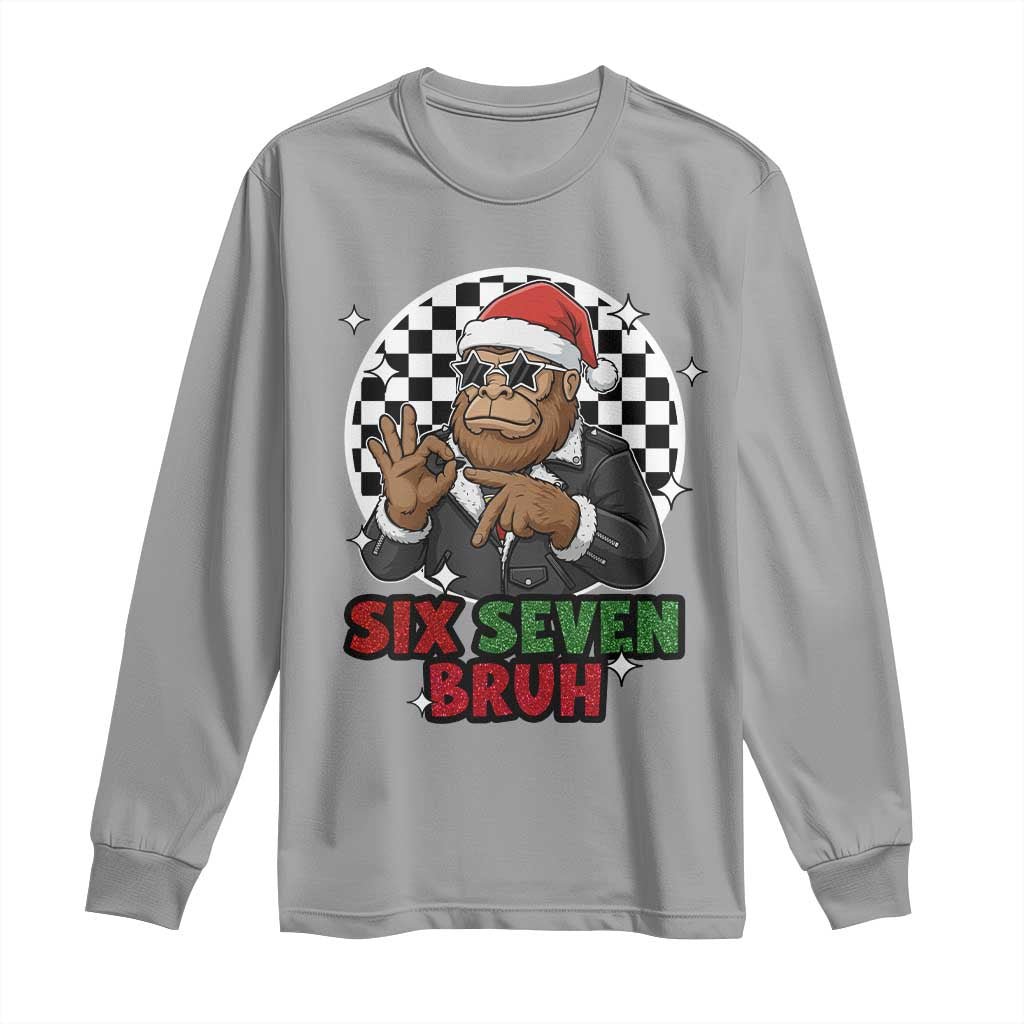 Biker Santa Six Seven Bruh Long Sleeve Shirt Christmas Gift For Gen Z - Wonder Print Shop
