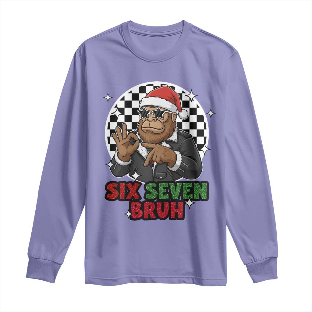 Biker Santa Six Seven Bruh Long Sleeve Shirt Christmas Gift For Gen Z - Wonder Print Shop