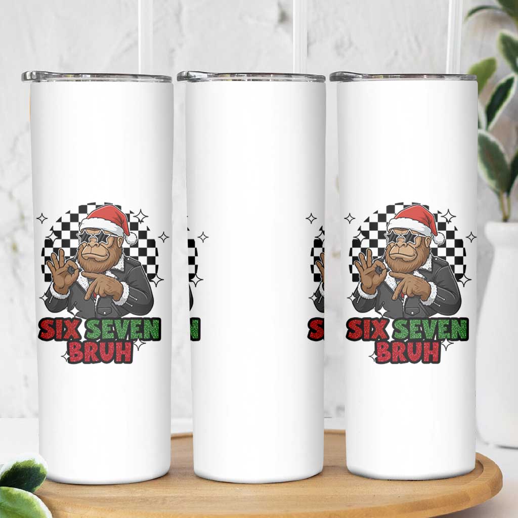 Biker Santa Six Seven Bruh Skinny Tumbler Christmas Gift For Gen Z - Wonder Print Shop