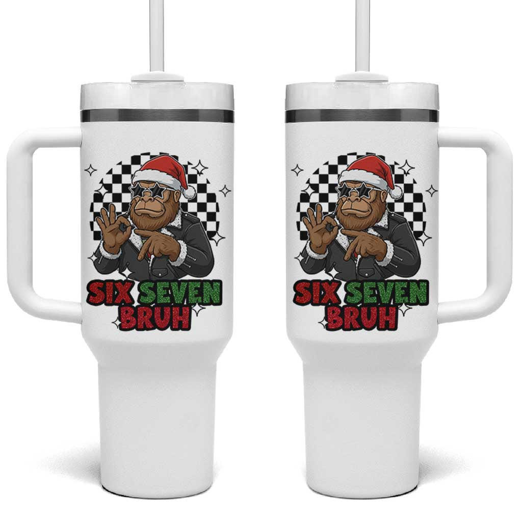 Biker Santa Six Seven Bruh Tumbler With Handle Christmas Gift For Gen Z - Wonder Print Shop