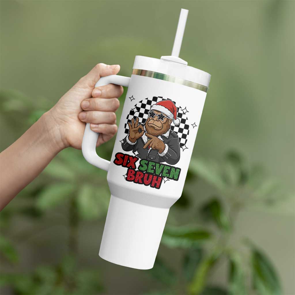 Biker Santa Six Seven Bruh Tumbler With Handle Christmas Gift For Gen Z - Wonder Print Shop