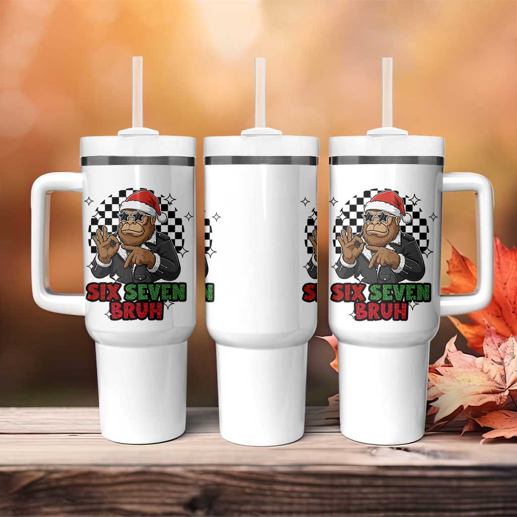 Biker Santa Six Seven Bruh Tumbler With Handle Christmas Gift For Gen Z - Wonder Print Shop