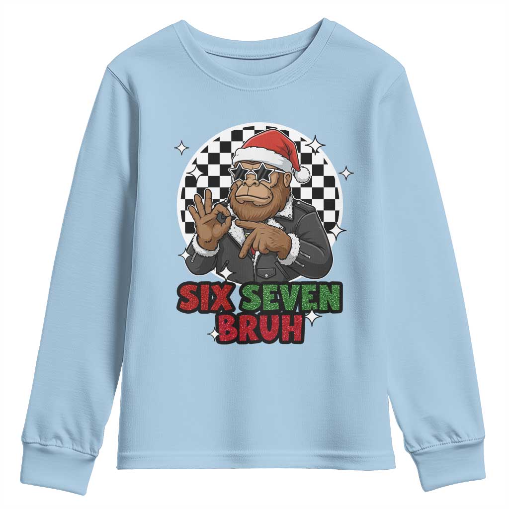 Biker Santa Six Seven Bruh Youth Sweatshirt Christmas Gift For Gen Z - Wonder Print Shop