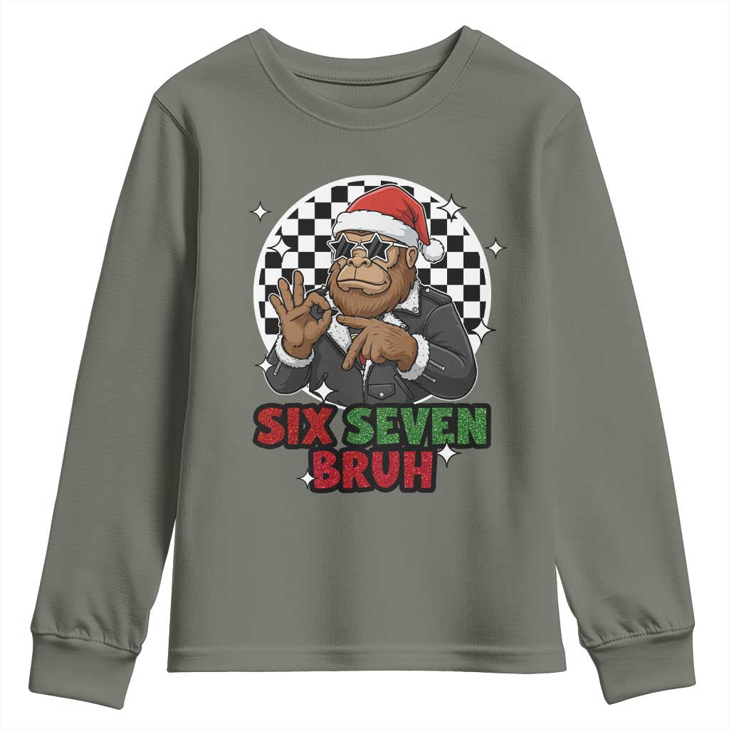 Biker Santa Six Seven Bruh Youth Sweatshirt Christmas Gift For Gen Z - Wonder Print Shop