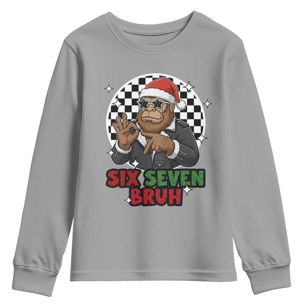 Biker Santa Six Seven Bruh Youth Sweatshirt Christmas Gift For Gen Z - Wonder Print Shop