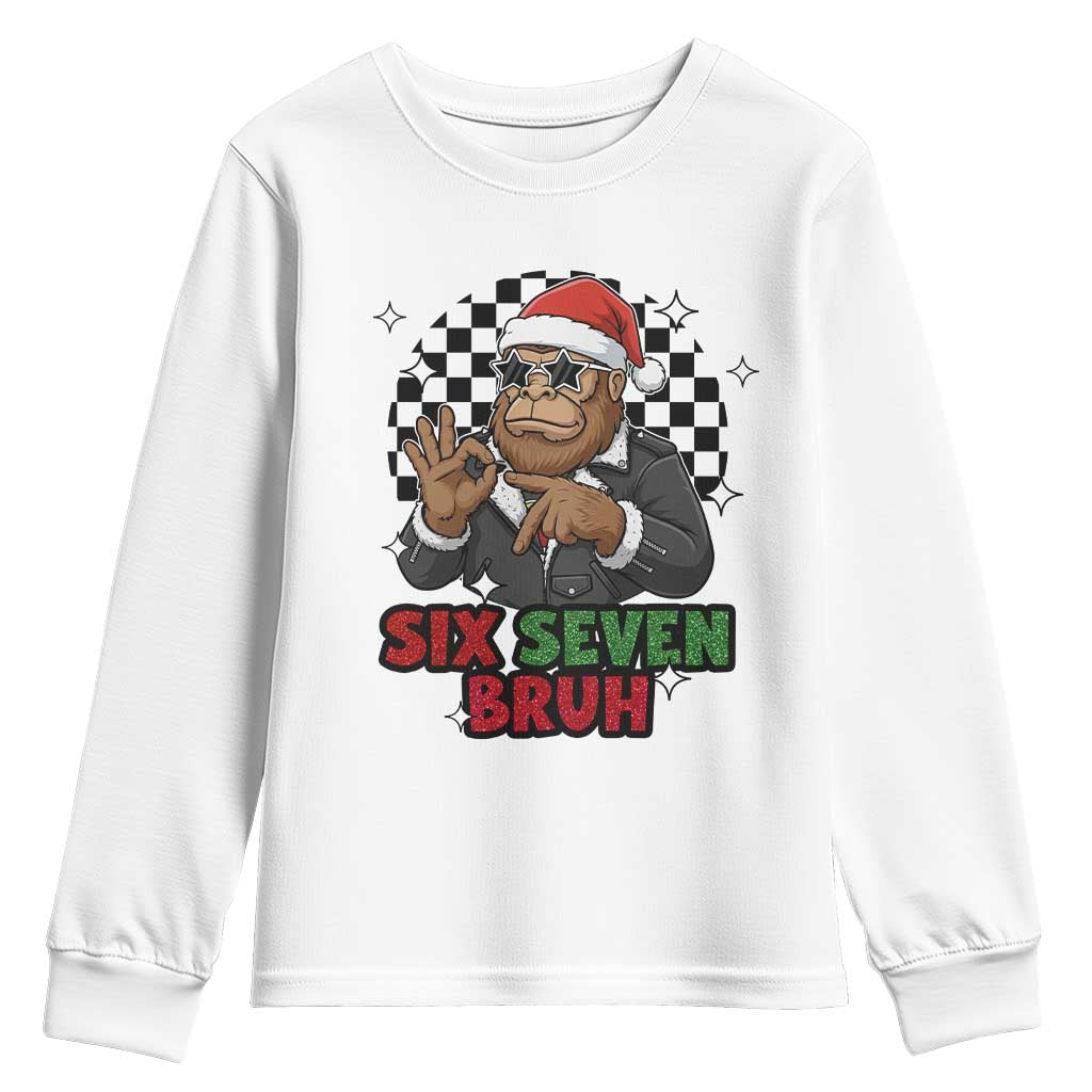 Biker Santa Six Seven Bruh Youth Sweatshirt Christmas Gift For Gen Z - Wonder Print Shop