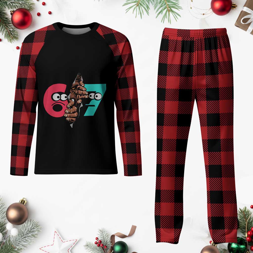 Bigfoot Six Seven Meme Plaid Pajama Set 67 Viral Gen Alpha Slang Gift - Wonder Print Shop