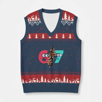 Bigfoot Six Seven Meme V-Neck Knit Sweater Vest 67 Viral Gen Alpha Slang Gift - Wonder Print Shop