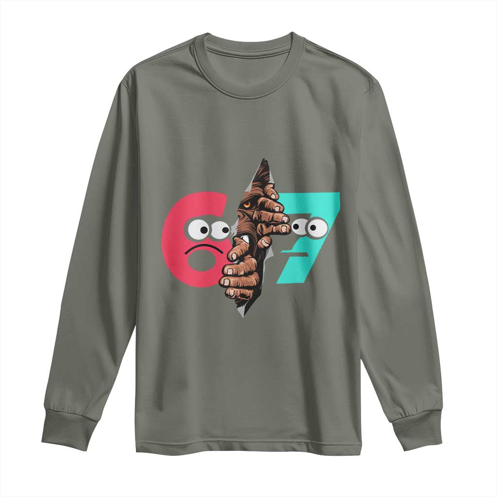 Bigfoot Six Seven Meme Long Sleeve Shirt 67 Viral Gen Alpha Slang Gift - Wonder Print Shop