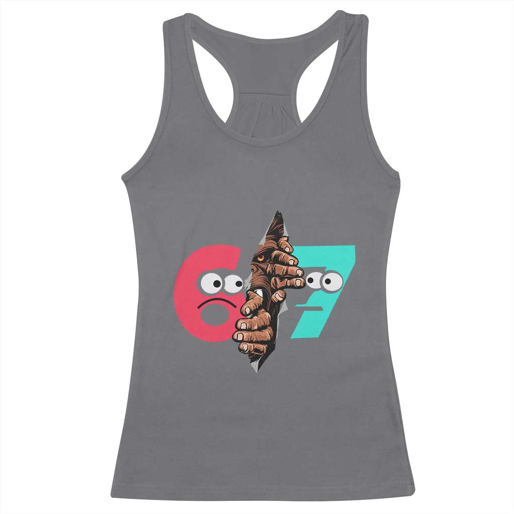 Bigfoot Six Seven Meme Racerback Tank Top 67 Viral Gen Alpha Slang Gift - Wonder Print Shop