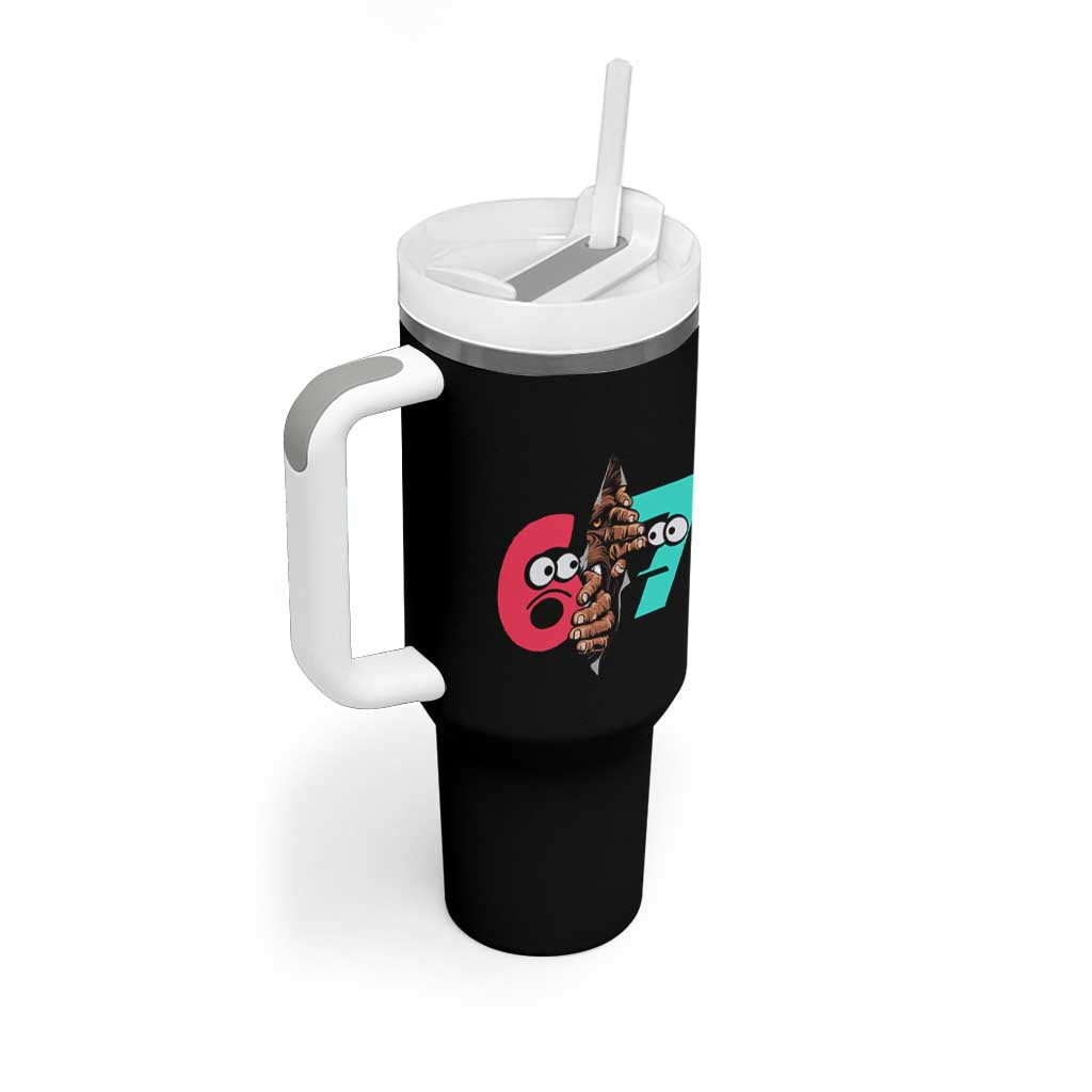 Bigfoot Six Seven Meme Tumbler With Handle 67 Viral Gen Alpha Slang Gift - Wonder Print Shop