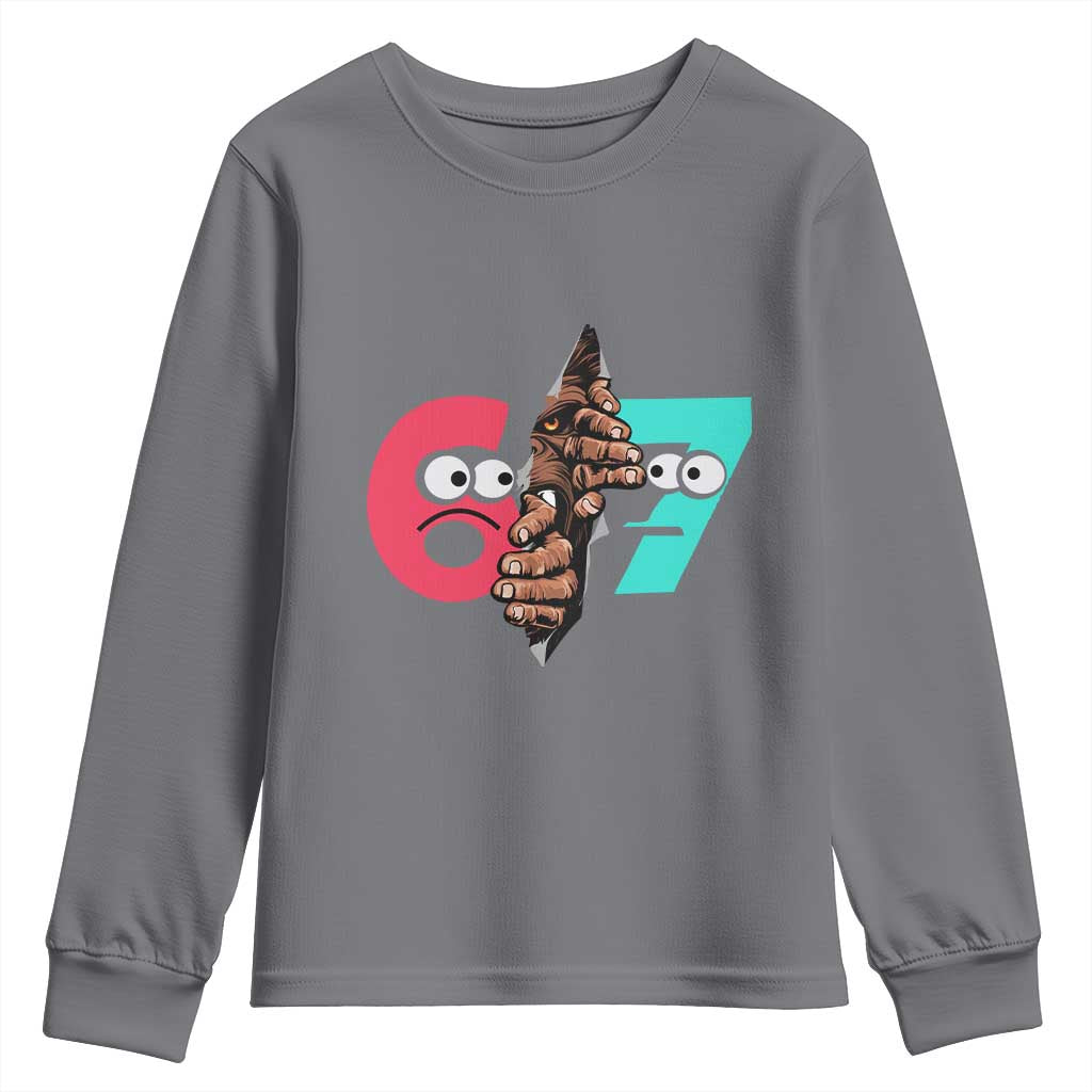Bigfoot Six Seven Meme Youth Sweatshirt 67 Viral Gen Alpha Slang Gift - Wonder Print Shop