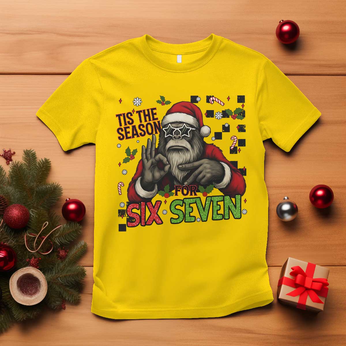 Funny Bigfoot Santa Tis The Season For Six Seven Meme T Shirt Christmas Gift - Wonder Print Shop