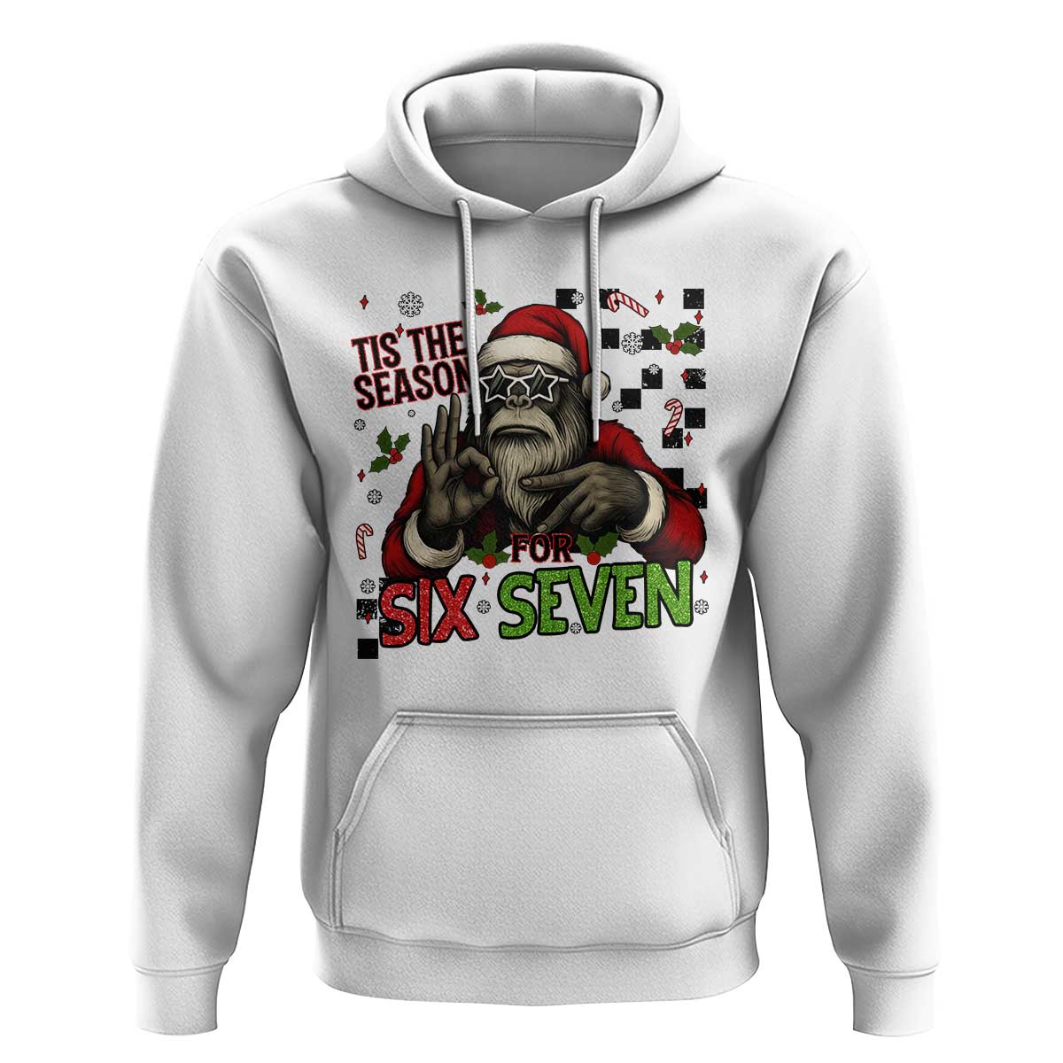 Funny Bigfoot Santa Tis The Season For Six Seven Meme Hoodie Christmas Gift - Wonder Print Shop