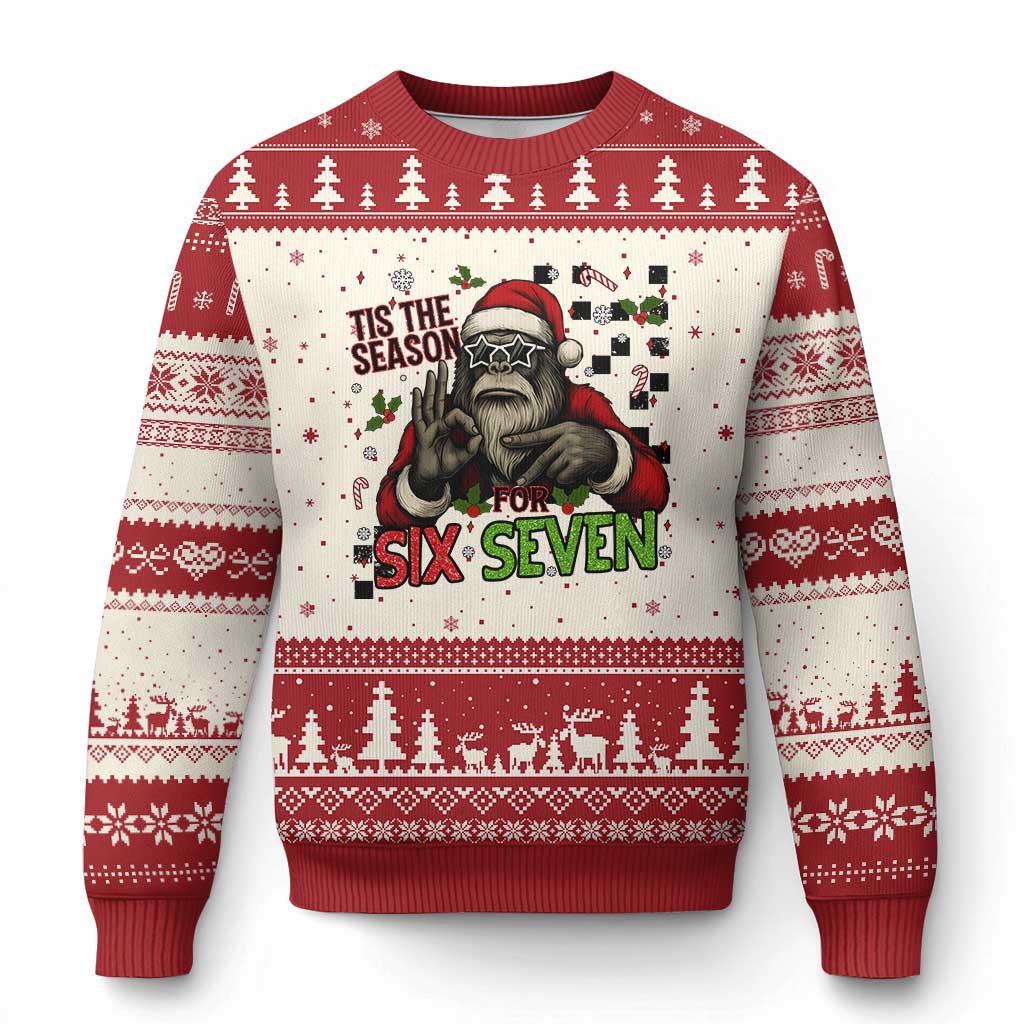 Funny Bigfoot Santa Tis The Season For Six Seven Meme Ugly Christmas Sweater Xmas Gift - Wonder Print Shop