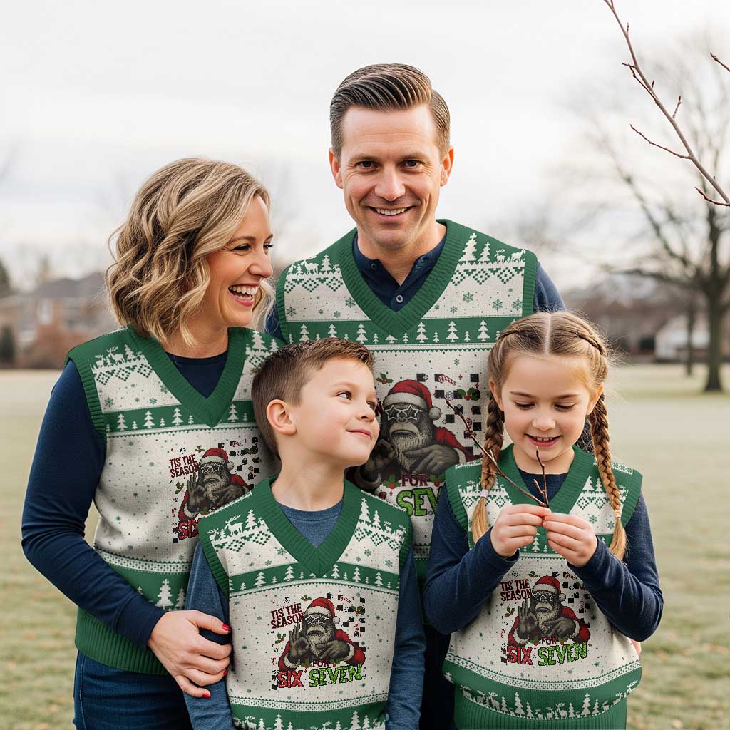 Funny Bigfoot Santa Tis The Season For Six Seven Meme V-Neck Knit Sweater Vest Xmas Gift - Wonder Print Shop
