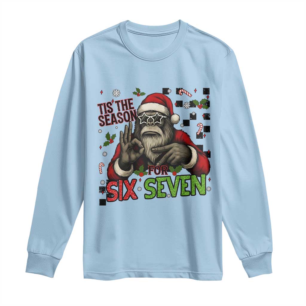 Funny Bigfoot Santa Tis The Season For Six Seven Meme Long Sleeve Shirt Christmas Gift - Wonder Print Shop