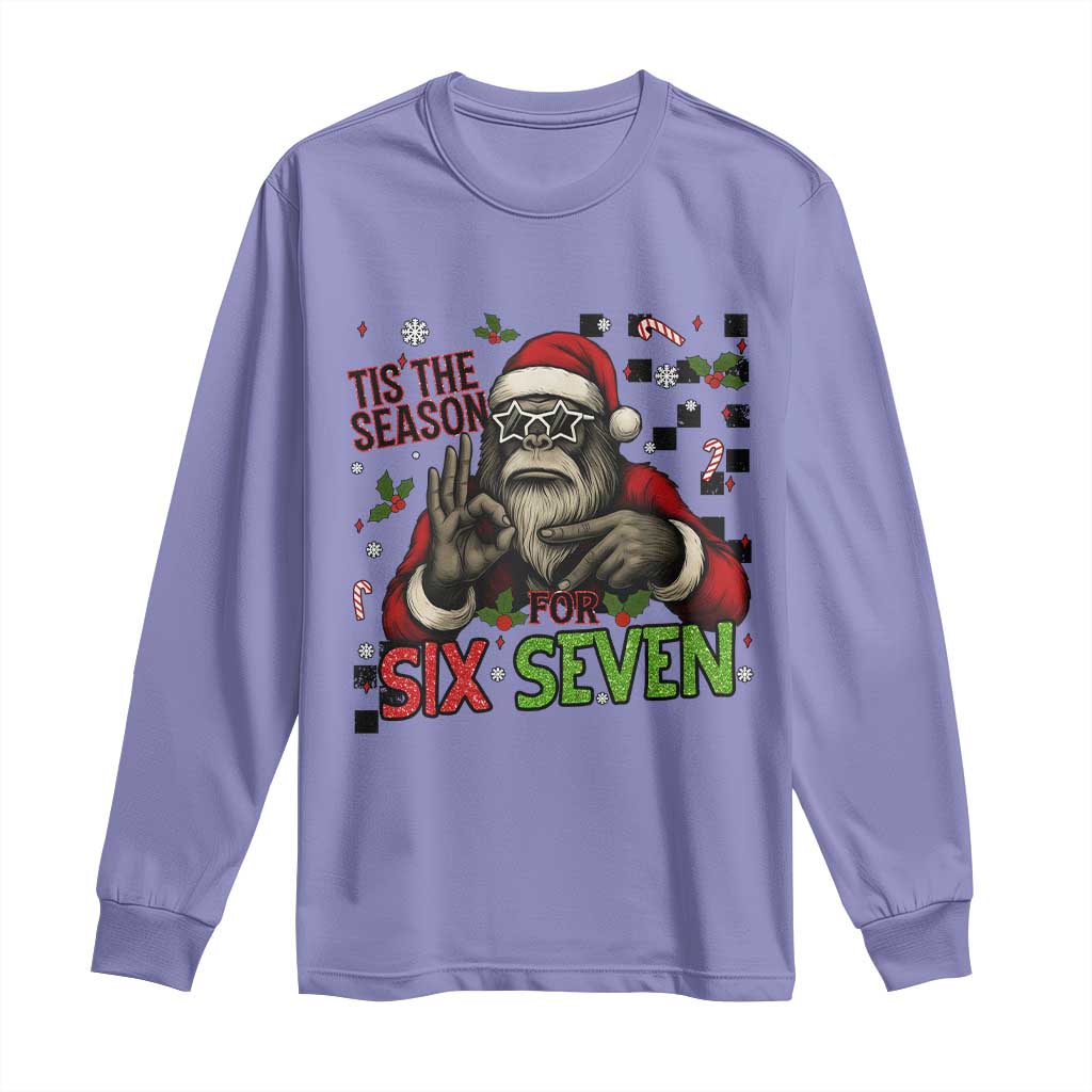 Funny Bigfoot Santa Tis The Season For Six Seven Meme Long Sleeve Shirt Christmas Gift - Wonder Print Shop