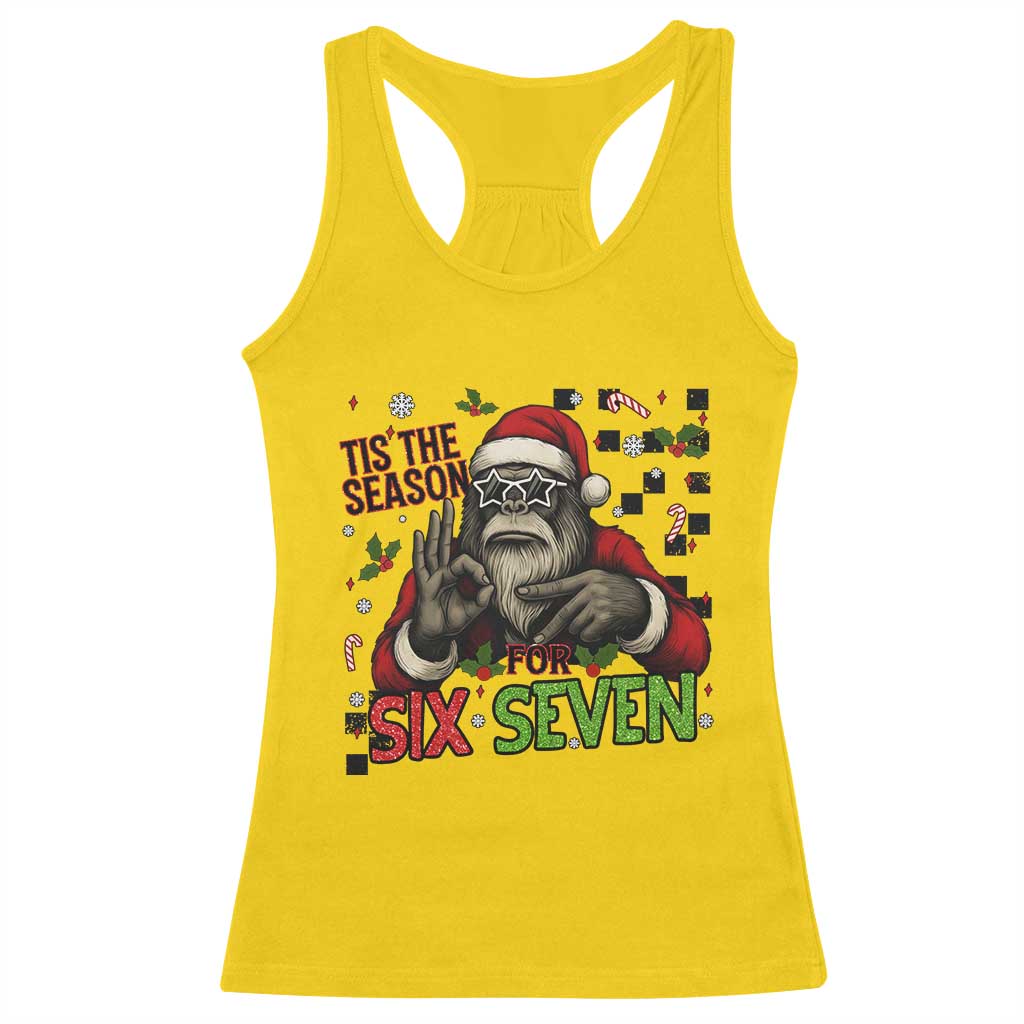 Funny Bigfoot Santa Tis The Season For Six Seven Meme Racerback Tank Top Christmas Gift - Wonder Print Shop