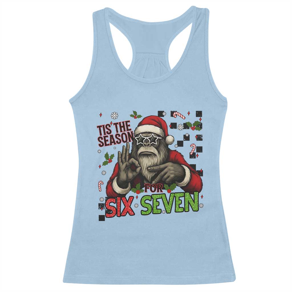 Funny Bigfoot Santa Tis The Season For Six Seven Meme Racerback Tank Top Christmas Gift - Wonder Print Shop