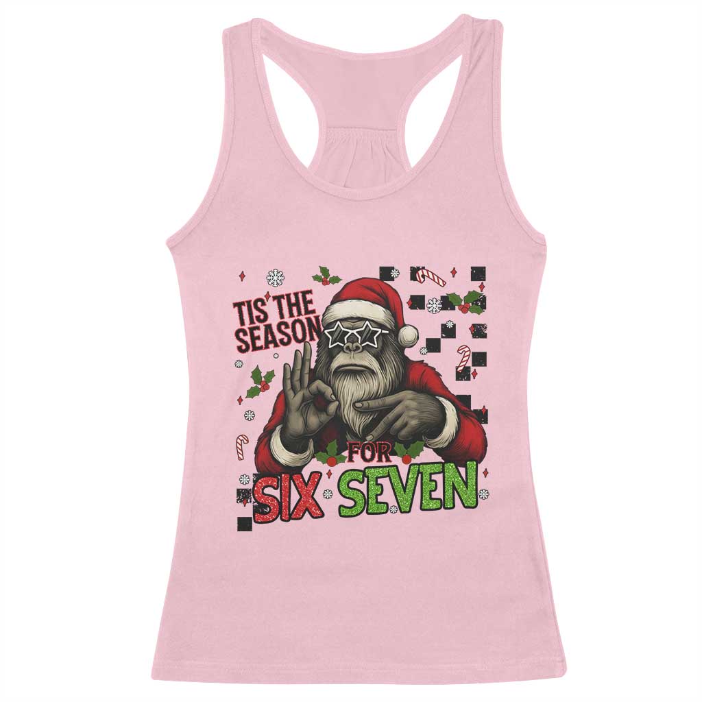 Funny Bigfoot Santa Tis The Season For Six Seven Meme Racerback Tank Top Christmas Gift - Wonder Print Shop
