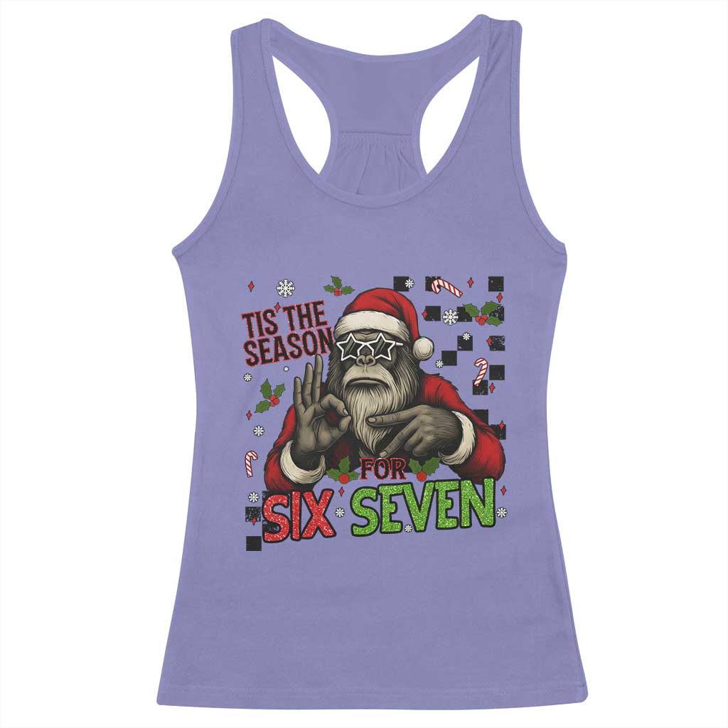 Funny Bigfoot Santa Tis The Season For Six Seven Meme Racerback Tank Top Christmas Gift - Wonder Print Shop