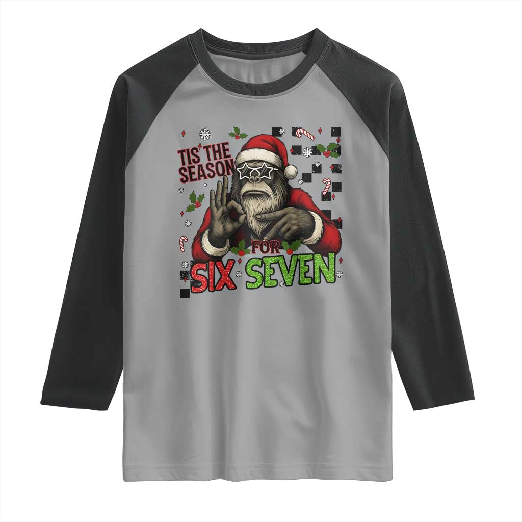 Funny Bigfoot Santa Tis The Season For Six Seven Meme Raglan Shirt Christmas Gift - Wonder Print Shop
