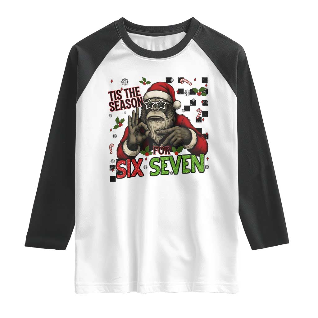 Funny Bigfoot Santa Tis The Season For Six Seven Meme Raglan Shirt Christmas Gift - Wonder Print Shop