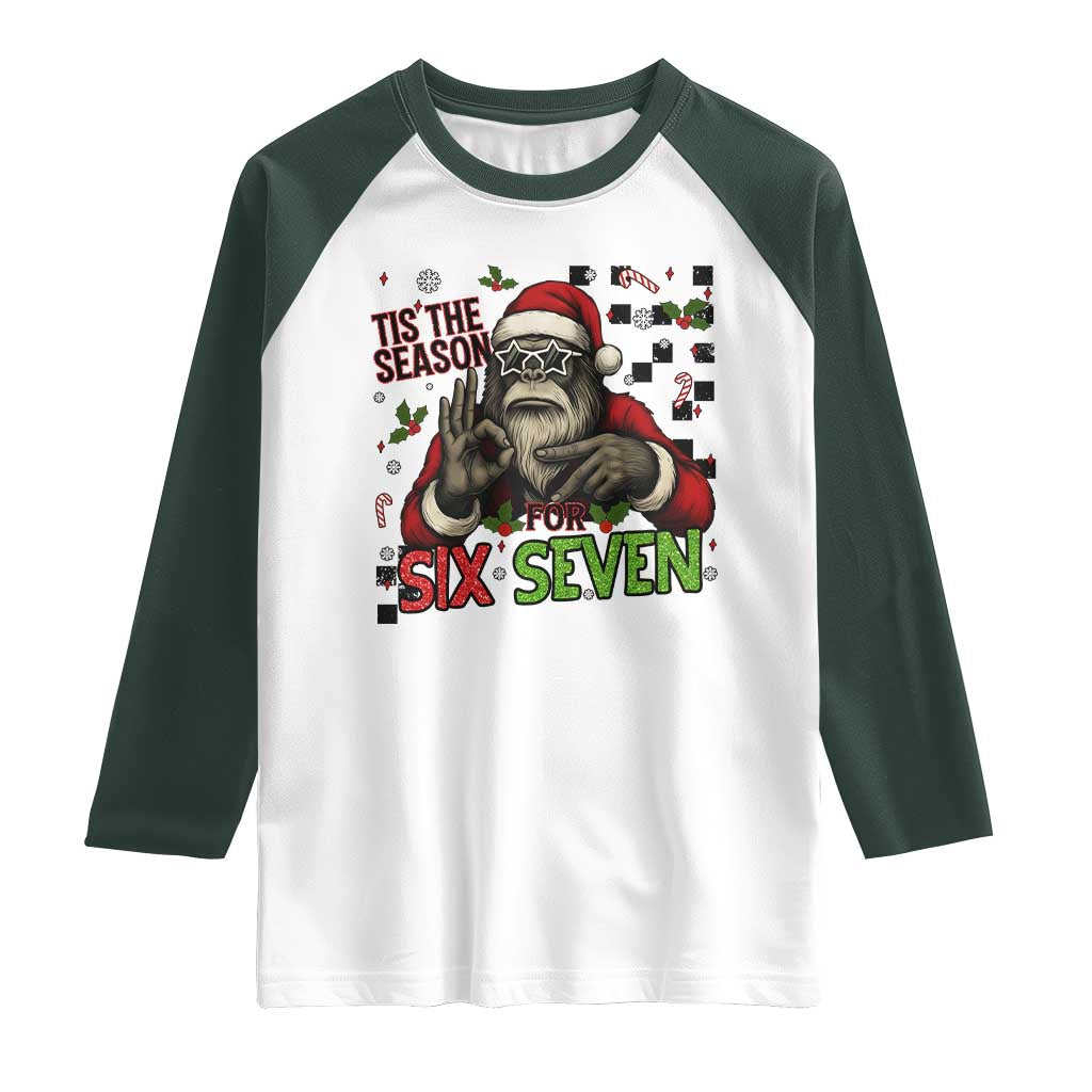 Funny Bigfoot Santa Tis The Season For Six Seven Meme Raglan Shirt Christmas Gift - Wonder Print Shop