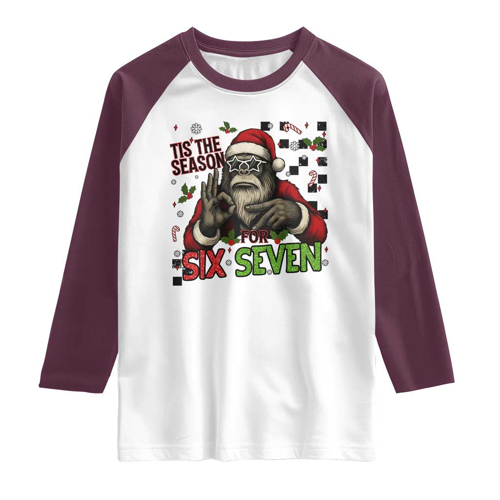 Funny Bigfoot Santa Tis The Season For Six Seven Meme Raglan Shirt Christmas Gift - Wonder Print Shop