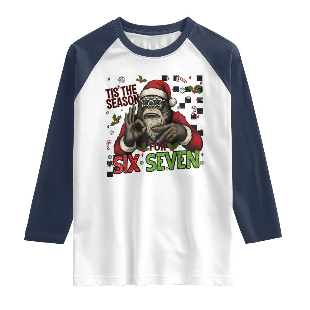 Funny Bigfoot Santa Tis The Season For Six Seven Meme Raglan Shirt Christmas Gift - Wonder Print Shop