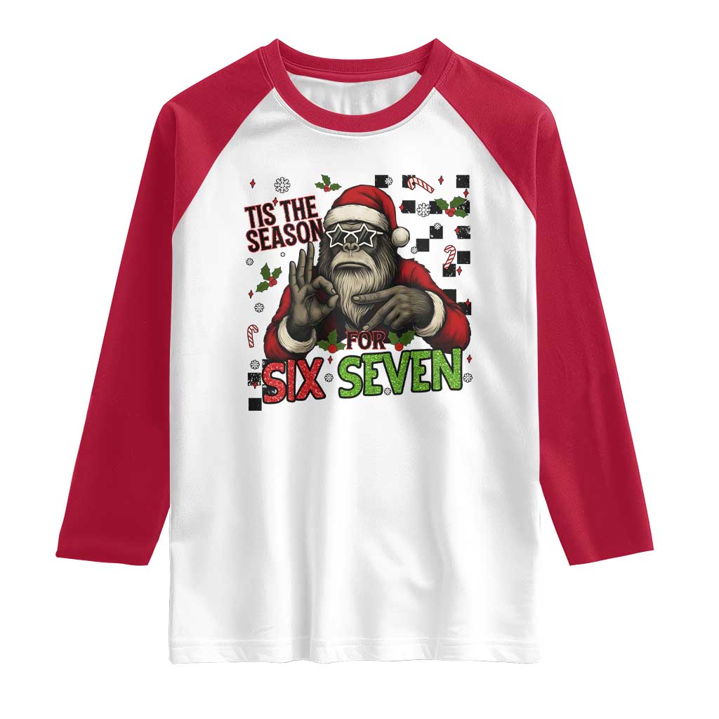 Funny Bigfoot Santa Tis The Season For Six Seven Meme Raglan Shirt Christmas Gift - Wonder Print Shop