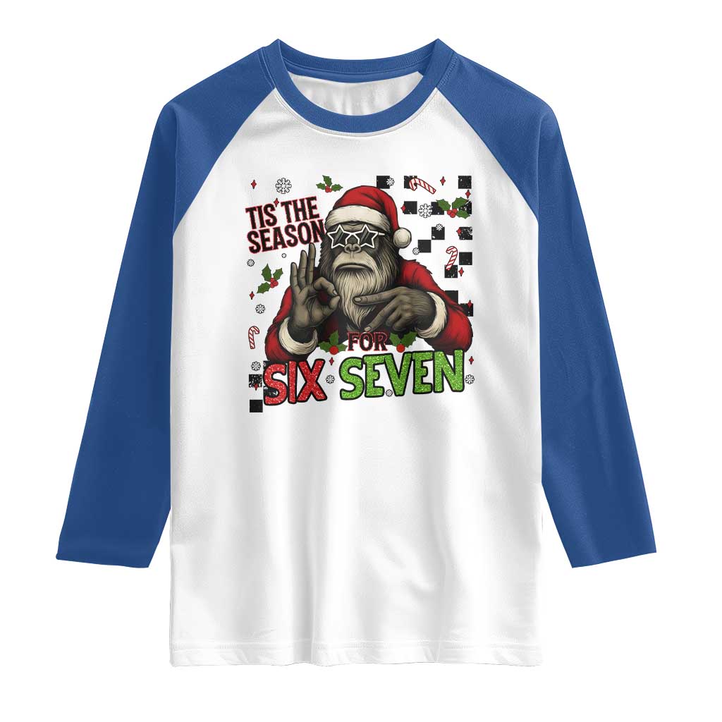 Funny Bigfoot Santa Tis The Season For Six Seven Meme Raglan Shirt Christmas Gift - Wonder Print Shop