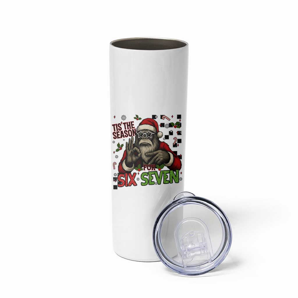 Funny Bigfoot Santa Tis The Season For Six Seven Meme Skinny Tumbler Christmas Gift - Wonder Print Shop