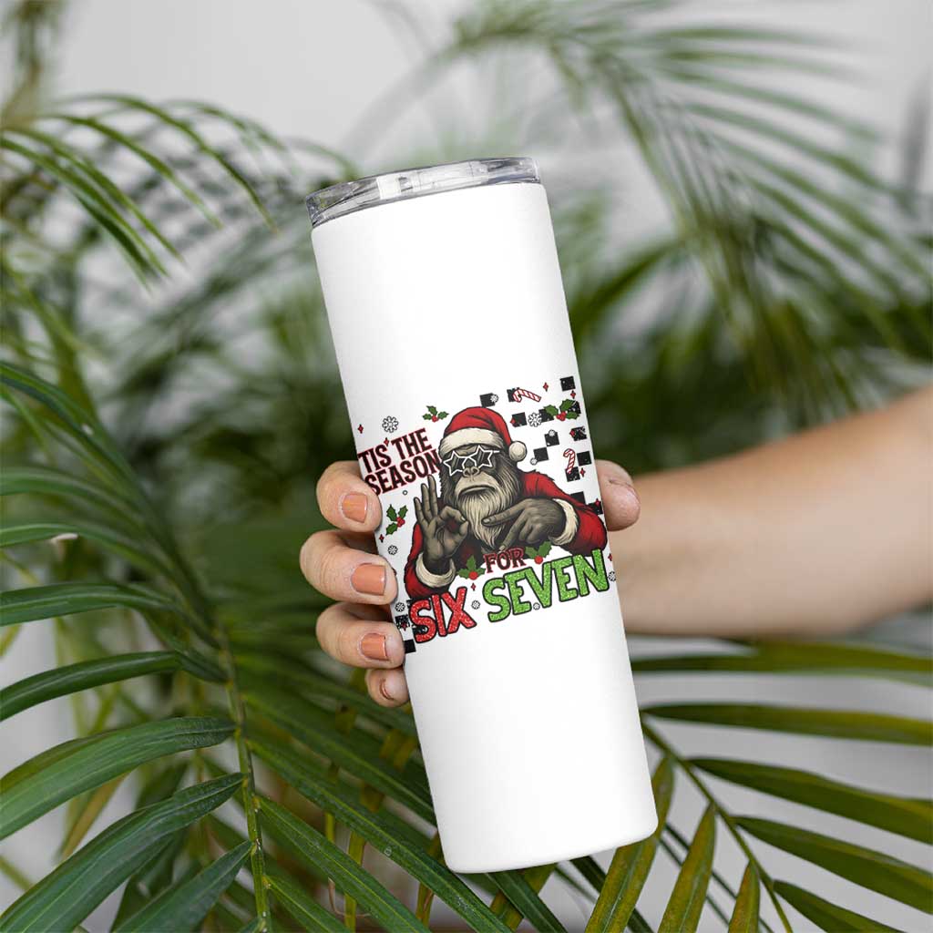 Funny Bigfoot Santa Tis The Season For Six Seven Meme Skinny Tumbler Christmas Gift - Wonder Print Shop