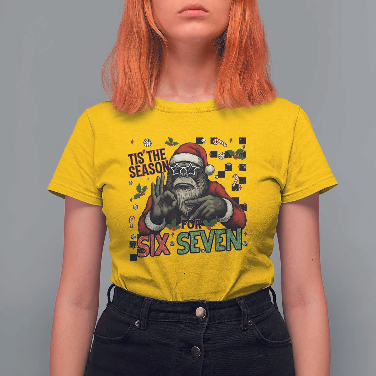 Funny Bigfoot Santa Tis The Season For Six Seven Meme T Shirt For Women Christmas Gift - Wonder Print Shop
