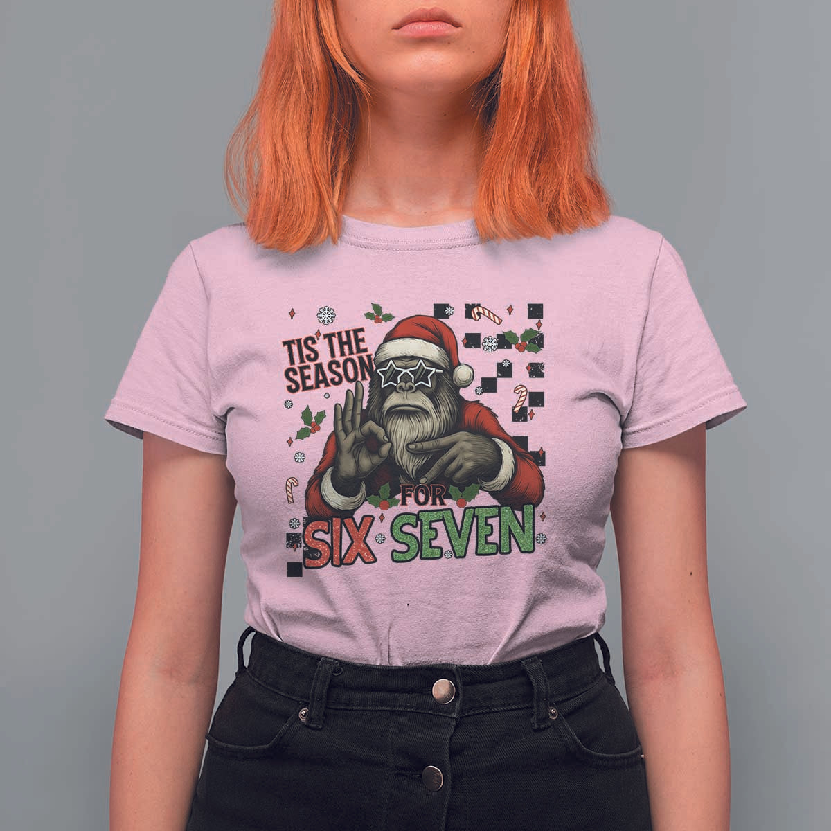 Funny Bigfoot Santa Tis The Season For Six Seven Meme T Shirt For Women Christmas Gift - Wonder Print Shop