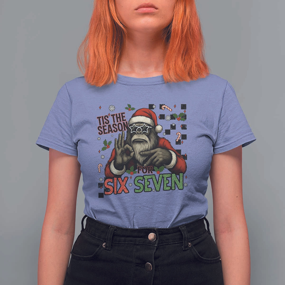 Funny Bigfoot Santa Tis The Season For Six Seven Meme T Shirt For Women Christmas Gift - Wonder Print Shop