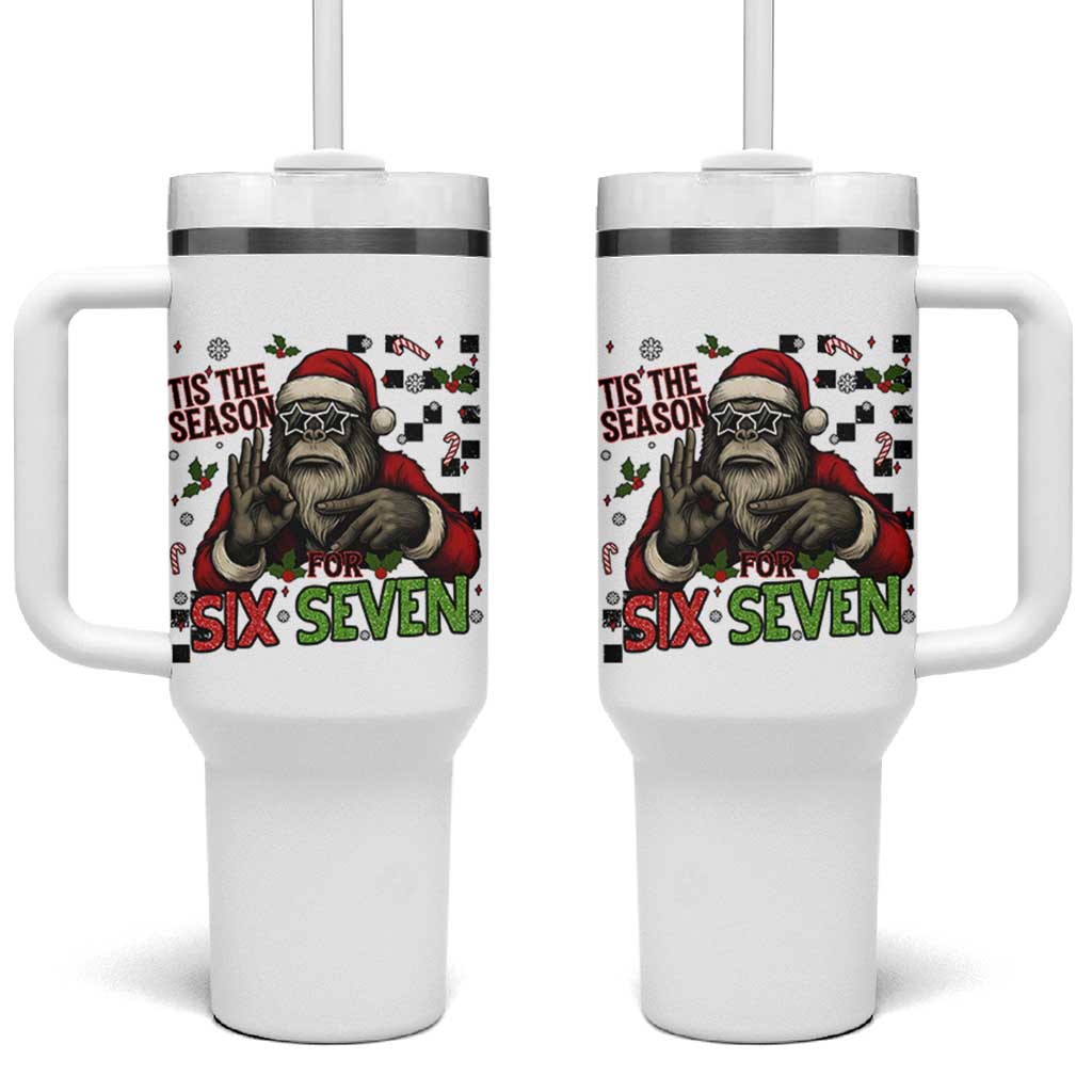 Funny Bigfoot Santa Tis The Season For Six Seven Meme Tumbler With Handle Christmas Gift - Wonder Print Shop