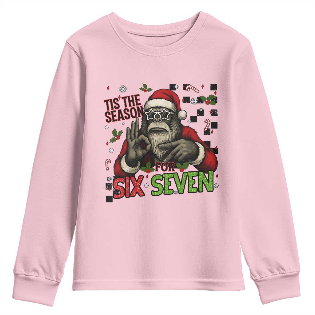 Funny Bigfoot Santa Tis The Season For Six Seven Meme Youth Sweatshirt Christmas Gift - Wonder Print Shop