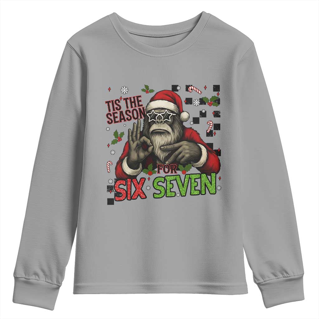 Funny Bigfoot Santa Tis The Season For Six Seven Meme Youth Sweatshirt Christmas Gift - Wonder Print Shop